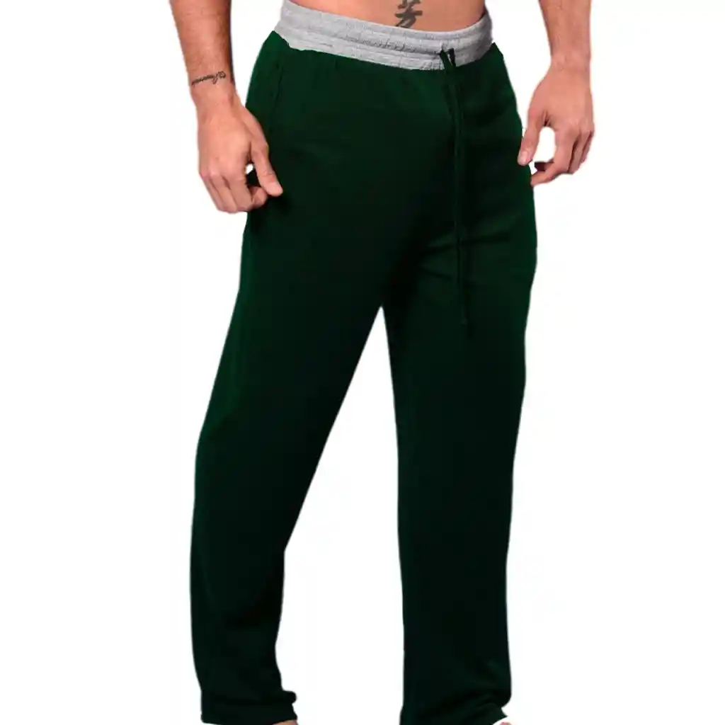 Pantalón Hombre De Descanso Verde Oscuro Talla L 