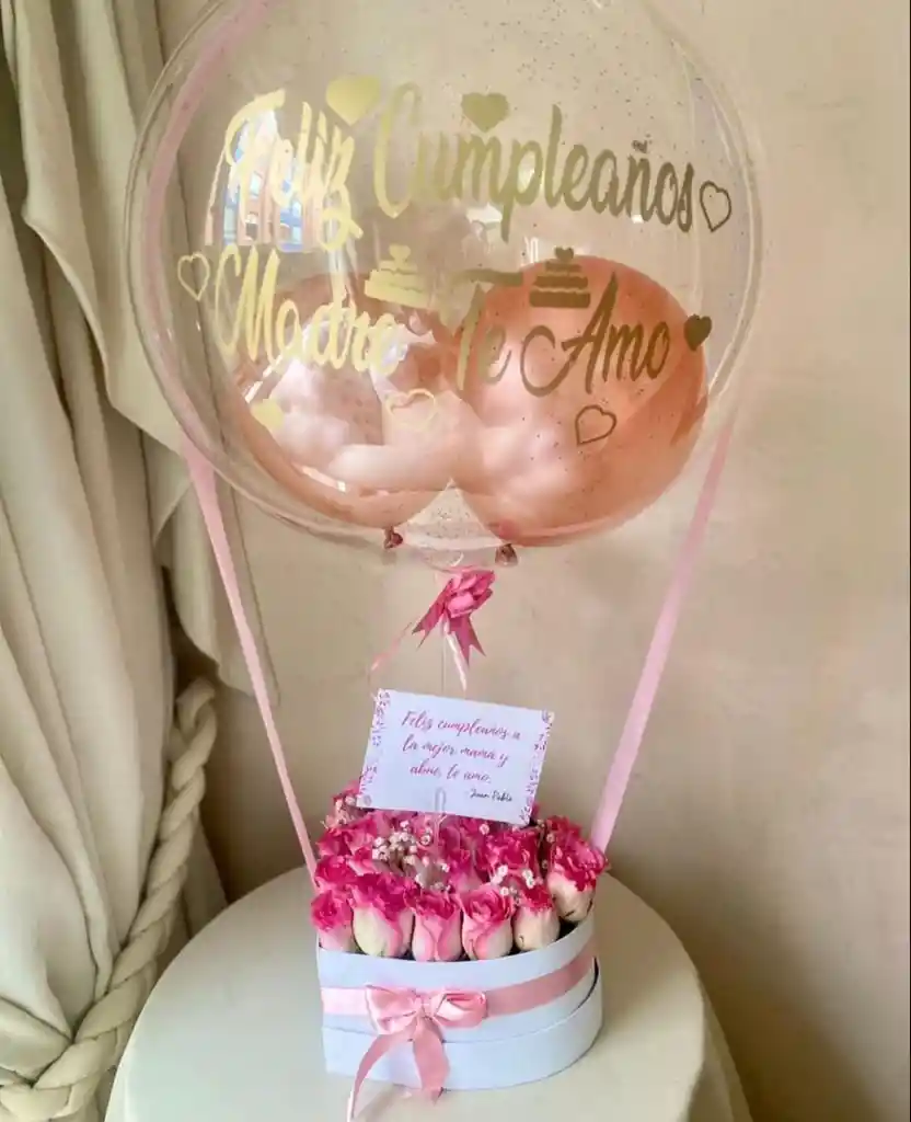 Bouquet 25 rosas rosadas + Burbuja personalizada 