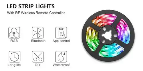 Cinta Luz Rgb Led Ritmica 5 Metros Bluetooth + Control + AppCinta Luz Rgb Led Ritmica 5 Metros Bluetooth + Control + App