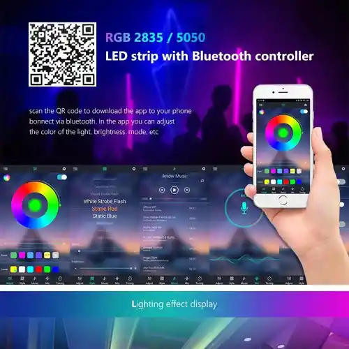 Cinta Luz Rgb Led Ritmica 5 Metros Bluetooth + Control + AppCinta Luz Rgb Led Ritmica 5 Metros Bluetooth + Control + App