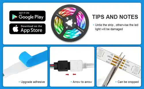 Cinta Luz Rgb Led Ritmica 5 Metros Bluetooth + Control + AppCinta Luz Rgb Led Ritmica 5 Metros Bluetooth + Control + App