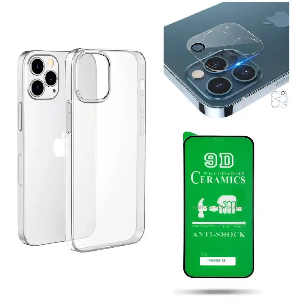 iPhone 	Estuche Forro + Vidrio + Vidrio Camara13 Pro Max