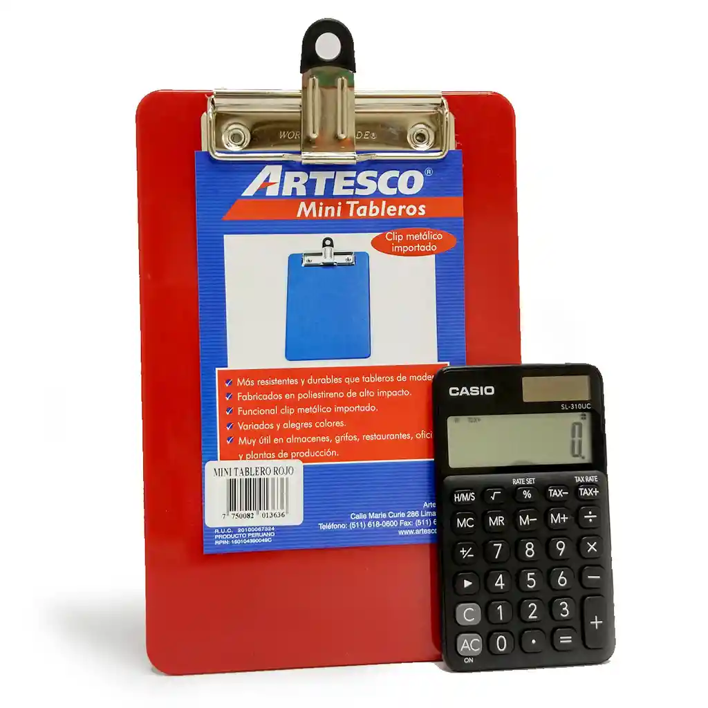 Artesco Tabla Planillera Mini Con Clip Metalico Color Rojo .