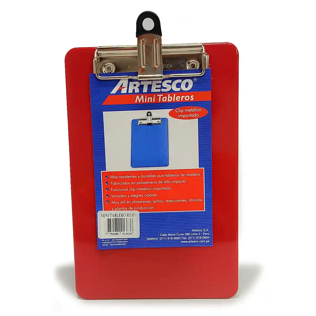 Artesco Tabla Planillera Mini Con Clip Metalico Color Rojo .