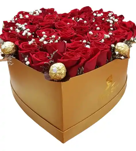 Caja De Corazon Rosas
