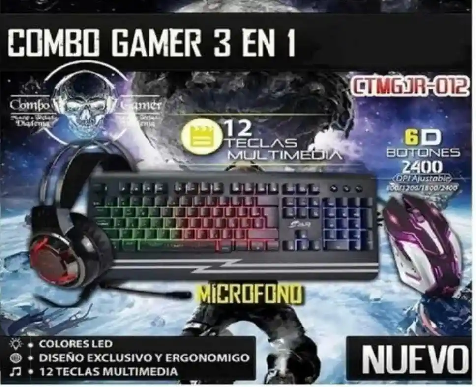 Combo Gamers 3 En 1 Mouse+teclado+diadema Jyr Ctmgjr-012