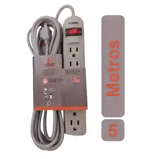 Multitoma De 5 Metros Regleta Extensión Eléctrica 6 Tomas Supresor