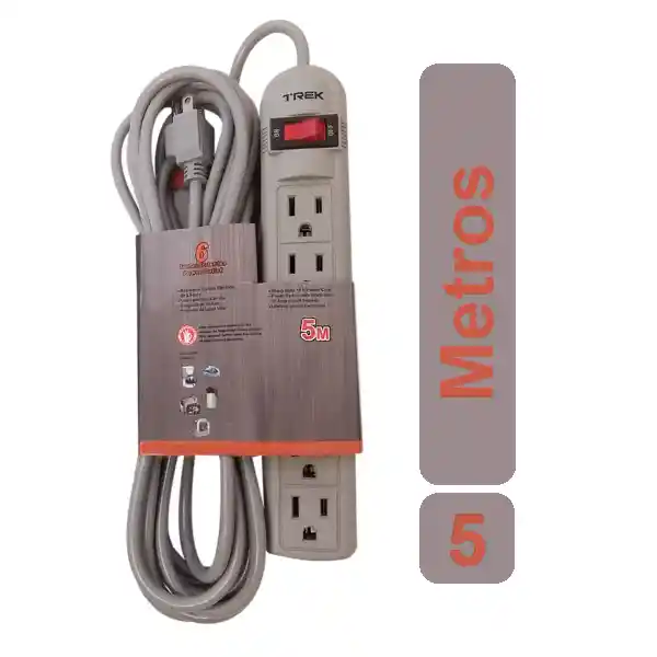 Multitoma De 5 Metros Regleta Extensión Eléctrica 6 Tomas Supresor