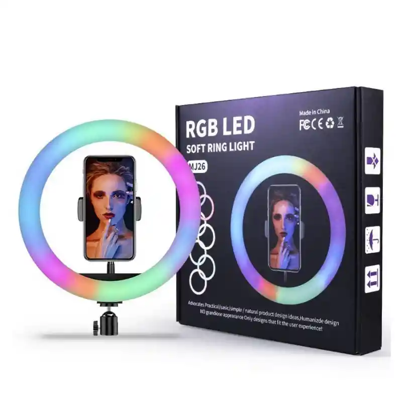 ARO DE LUZ RGB LED MULTICOLOR 26 CM FOTOGRAFÍA SELFIE