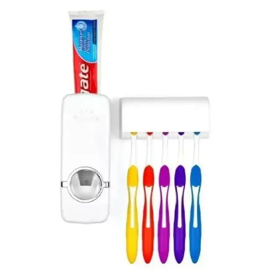 DISPENSADOR DE PASTA DENTAL CON PORTA CEPILLOS