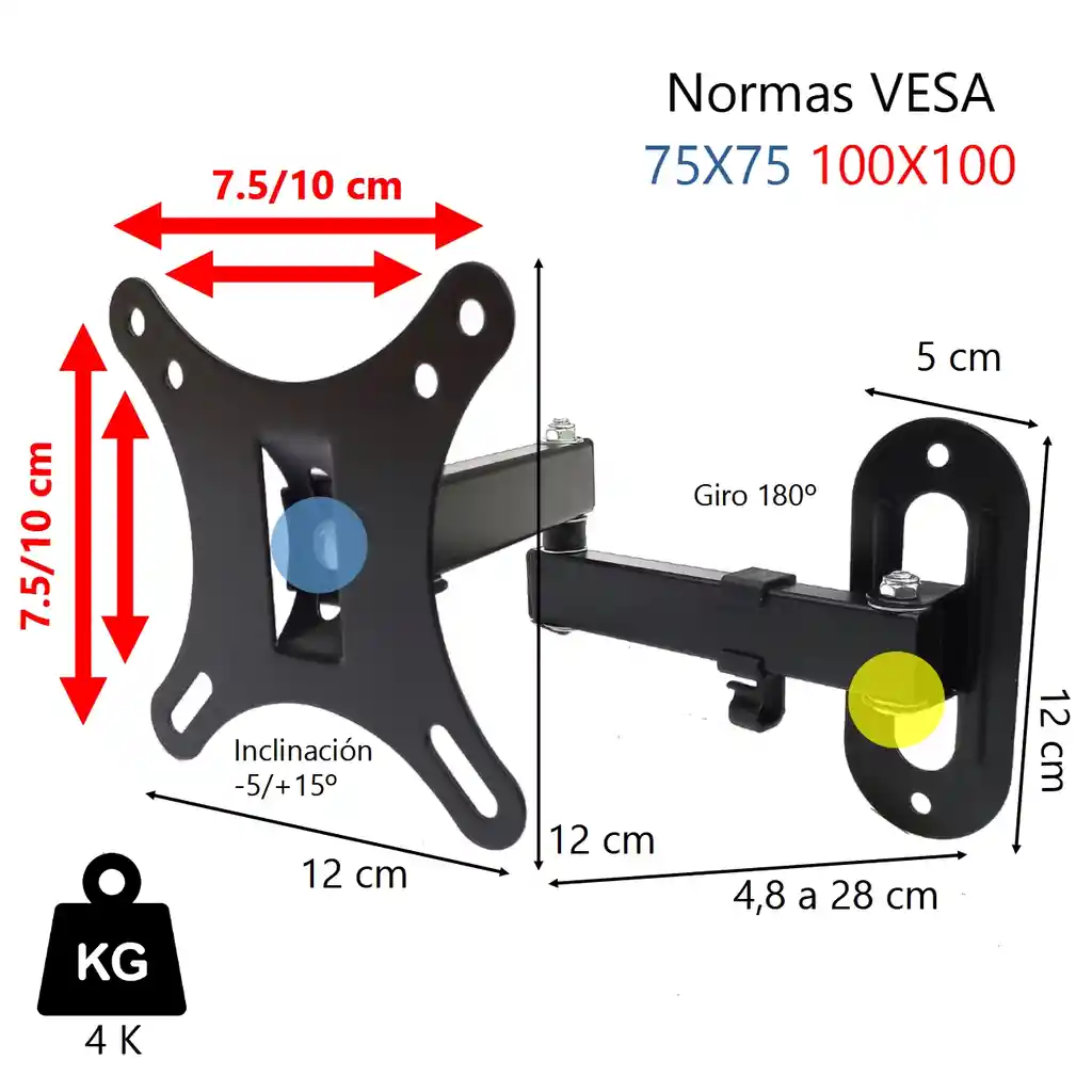 Soporte Móvil Pared Para Monitor Pc Base T 14 17 19 21 24 27"