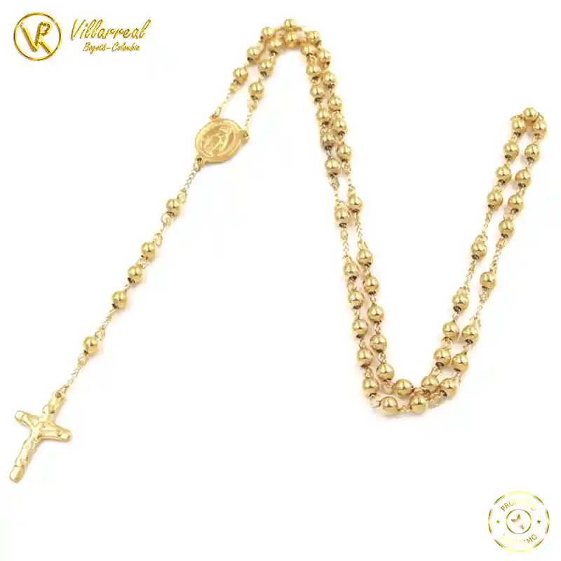 Rosario Camándula En Acero Inoxidable Dorado Virgen María 5mm*70cms