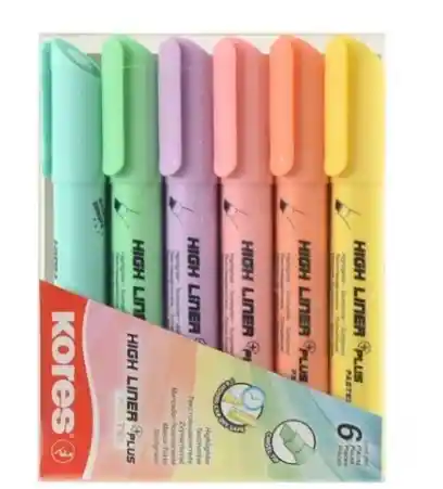 Kores Resaltador Colores Pastel X 6 High Liner Plus Pastel