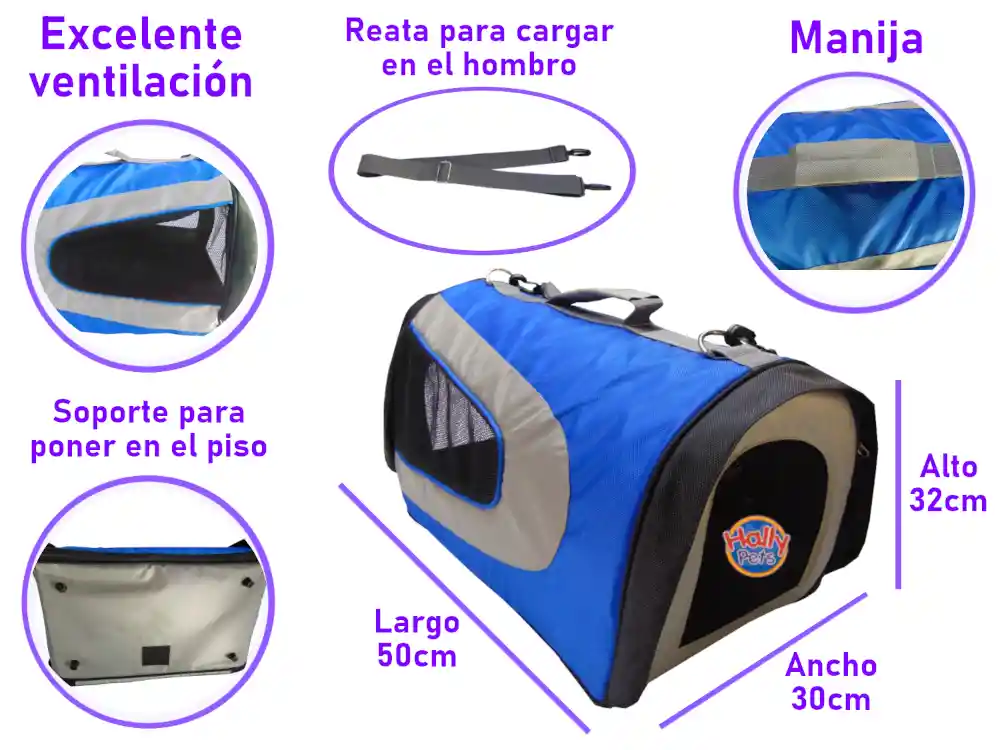 Morral Cargador Cabina Grande Para Mascotas [Azul Oscuro]