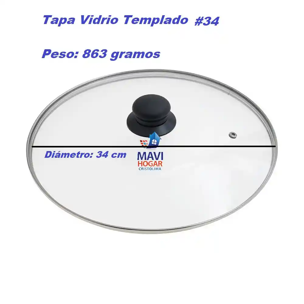 Tapa De Vidrio Templado 34 Cm Para Sartén/olla 0626