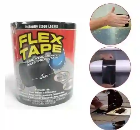 Cinta Impermeable De Goma Fuerte Flex Tape 4''x5' Negro