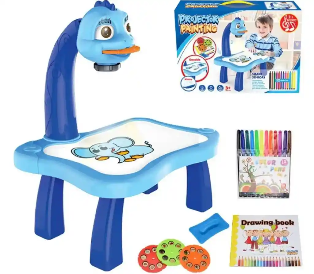 Mesa Tablero De Dibujo Para Niños Musical Con Proyector Azul