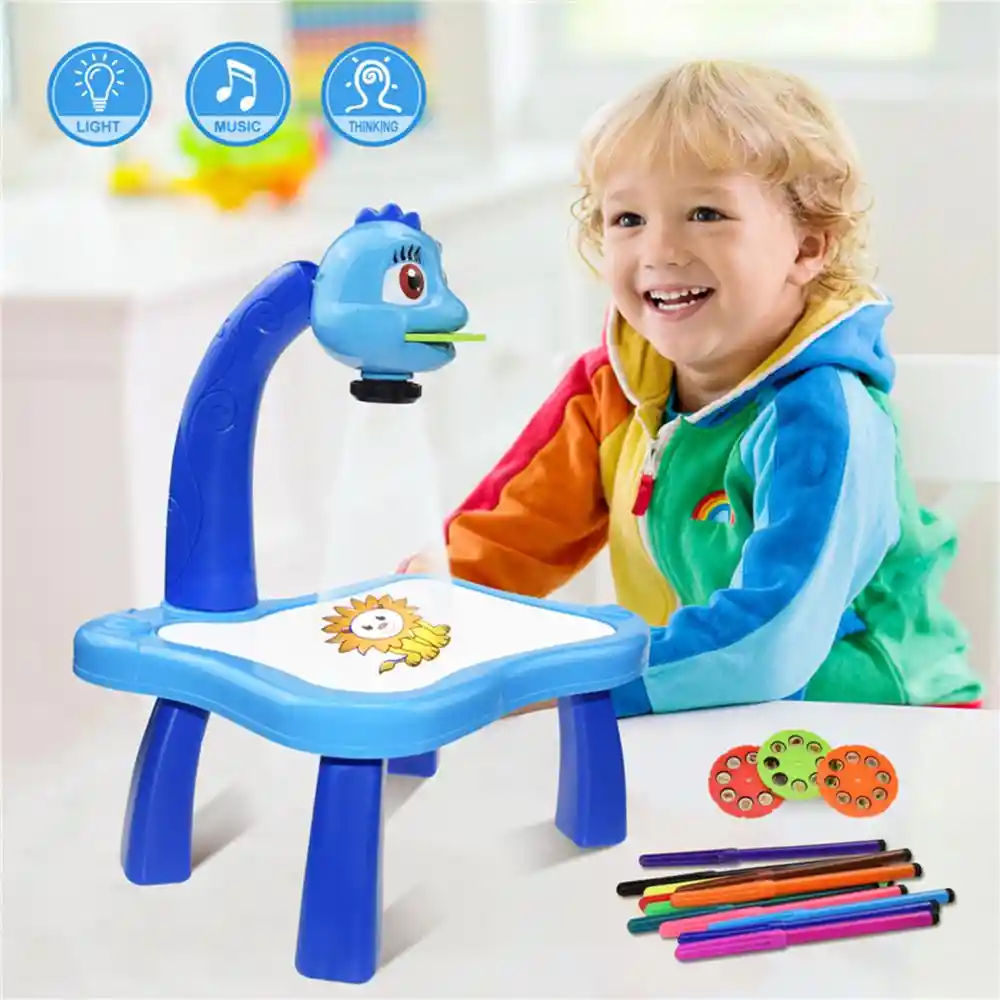 Mesa Tablero De Dibujo Para Niños Musical Con Proyector Azul