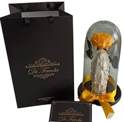 Rosa preservada premium amarilla con Virgen 