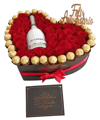Corazon extra grande de rosas y champaña feliz aniversario