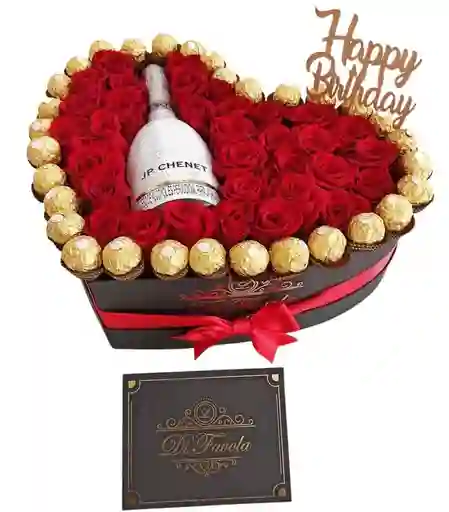 Corazon Extra Grande De Rosas Y Champaña Feliz Cumpleaños