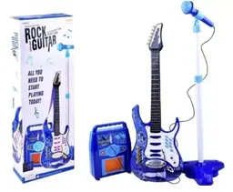 Guitarra Electrica Azul con Amplificador y Microfono