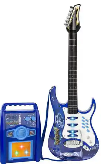 Guitarra Electrica Azul con Amplificador y Microfono