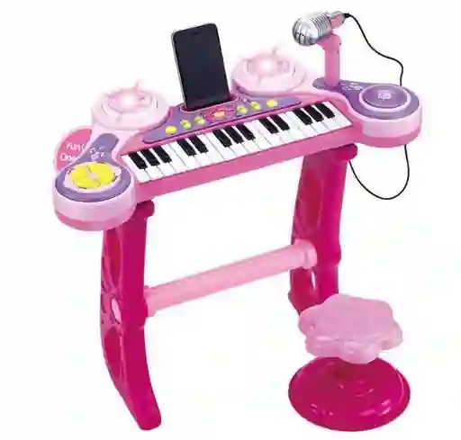 Piano Electrico MP3 Rosado con Silla