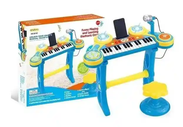 Juguete Piano Electrico Mp3 Azul Con Silla