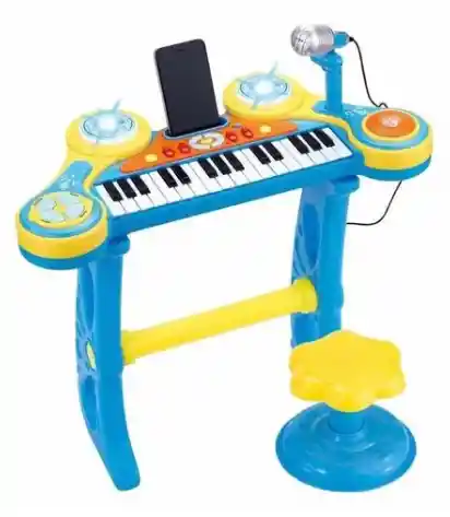 Juguete Piano Electrico Mp3 Azul Con Silla