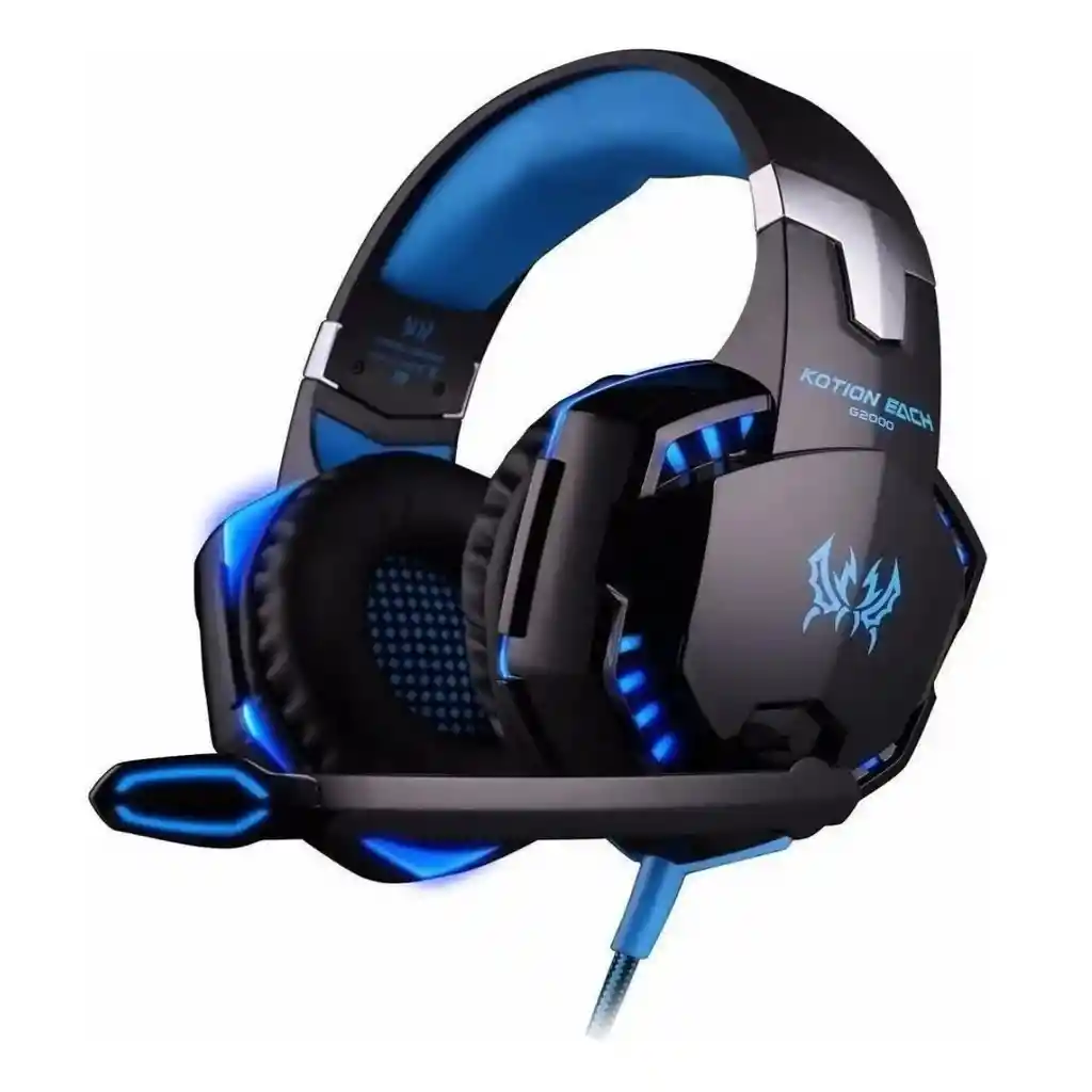  Audífonos gamer Kotion G2000 negro y azul con luz LED