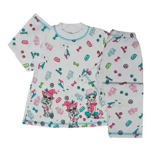 Pijama Niña Alicia Estampada Agua Marina Talla 12