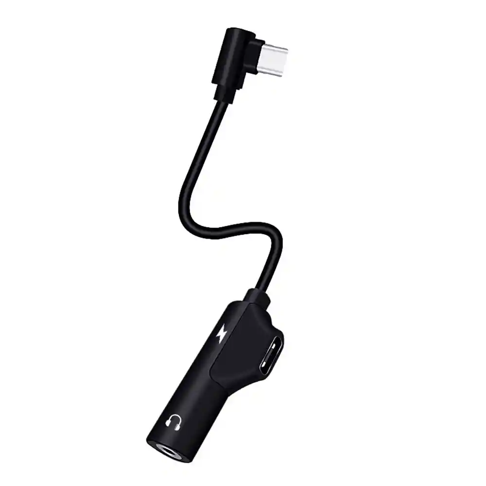 Cable Convertidor 2 en 1 Tipo C Y Jack 3.5mm Xiaomi Huawei - NEGRO