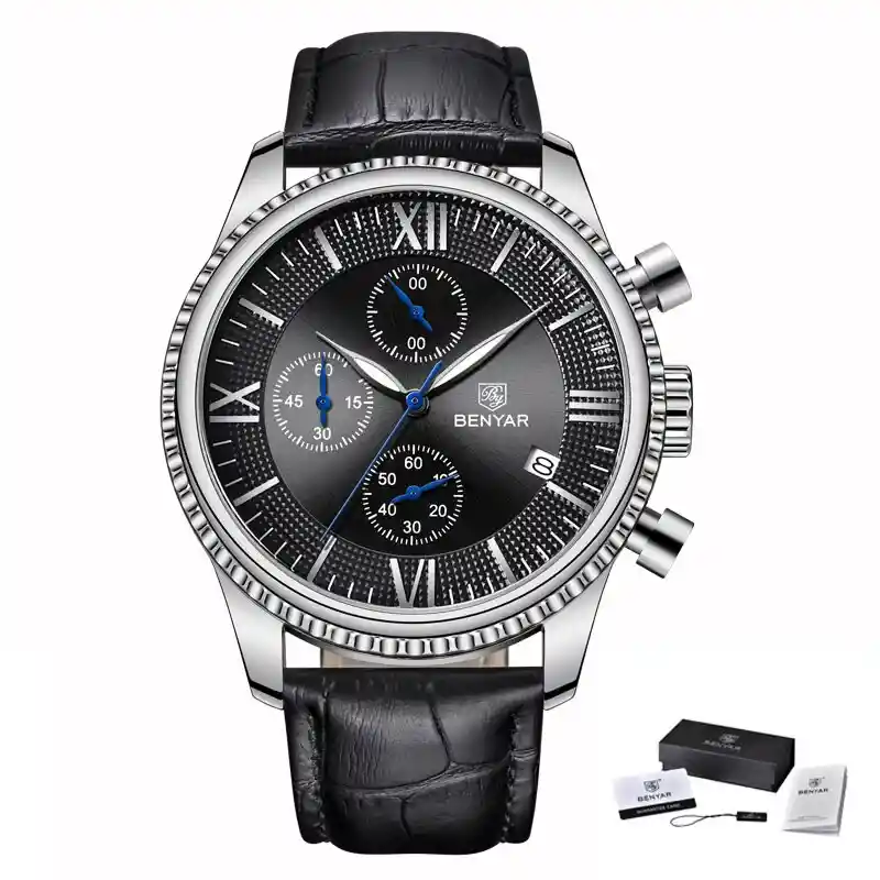 Reloj Formal Para Hombre Benyar Con Cronografo - PLATEADO NEGRO