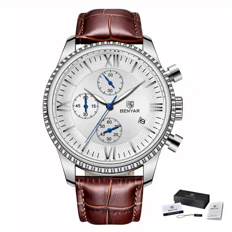 Reloj Formal Para Hombre Benyar Con Cronografo - PLATEADO CAFE