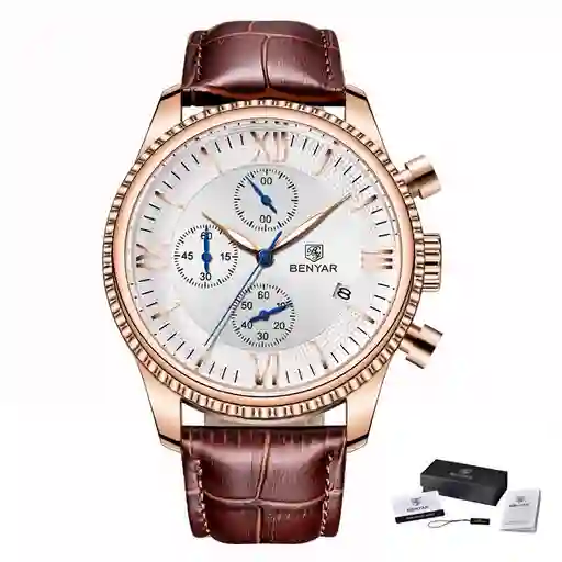 Reloj Formal Para Hombre Benyar Con Cronografo - DORADO CAFE