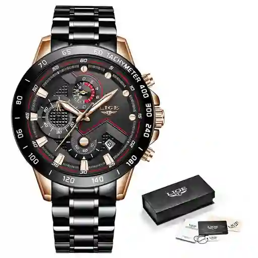 Reloj Acero Inoxidable Para Hombre Lige Con Cronografo - NEGRO