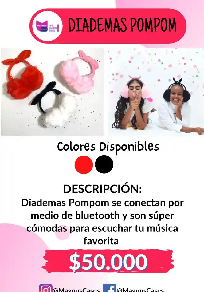 Diademas Pompom color rojo