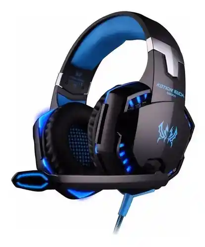 Audífonos Gamer Kotion G2000 Negro Y Azul Con Luz Led