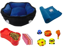 Cama Para Mascota Azul c + Cobija + 100 Bolsas+ 2 Juguetes + comedero