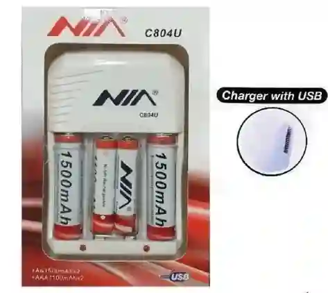 4 Baterías Recargables + Cargador