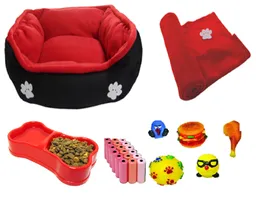 Cama Para Mascota rojo + Cobija + 100 Bolsas+ 2 Juguetes + comedero