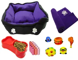 Cama Para Mascota morado + Cobija + 100 Bolsas+ 2 Juguetes + comedero