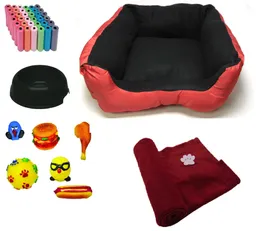 Cama Para Mascota rojo + Cobija + 100 Bolsas+ 2 Juguetes + comedero