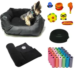 Cama Para Mascota Gris+ Cobija + 100 Bolsas+ 2 Juguetes + comedero