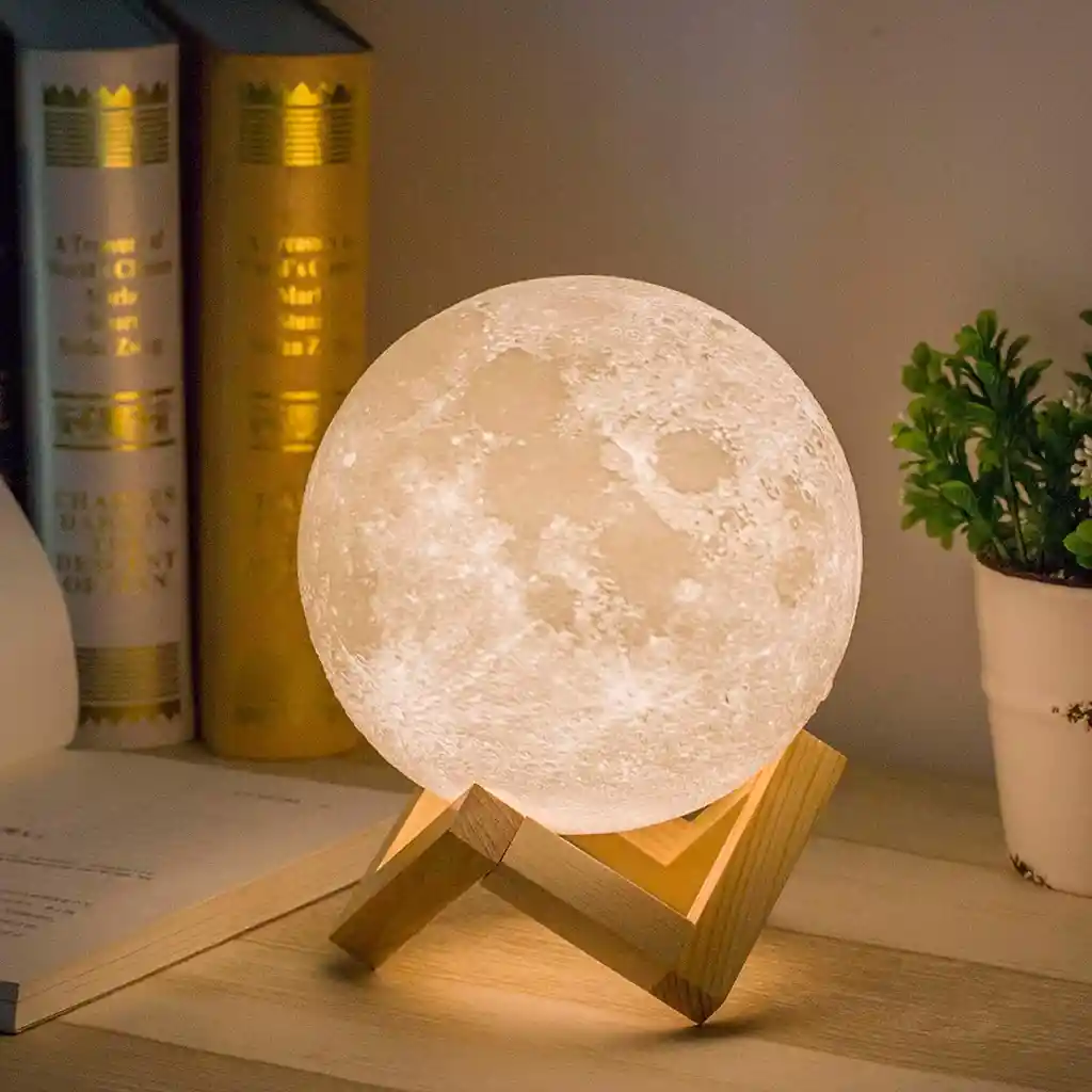 Lampara Luna Llena Led Con Soporte Escritorio Bateria