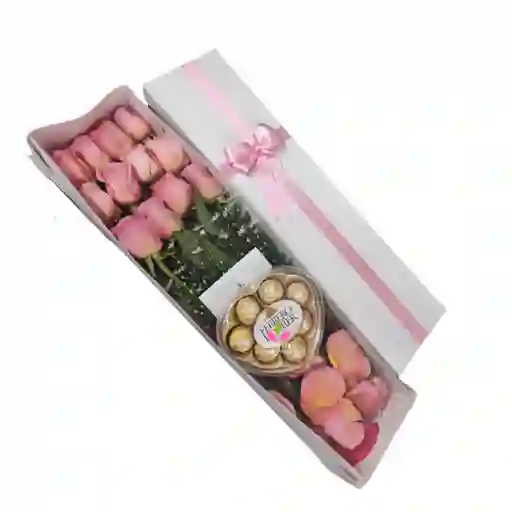 Florees: Caja De Rosas Rosadas Con Chocolates
