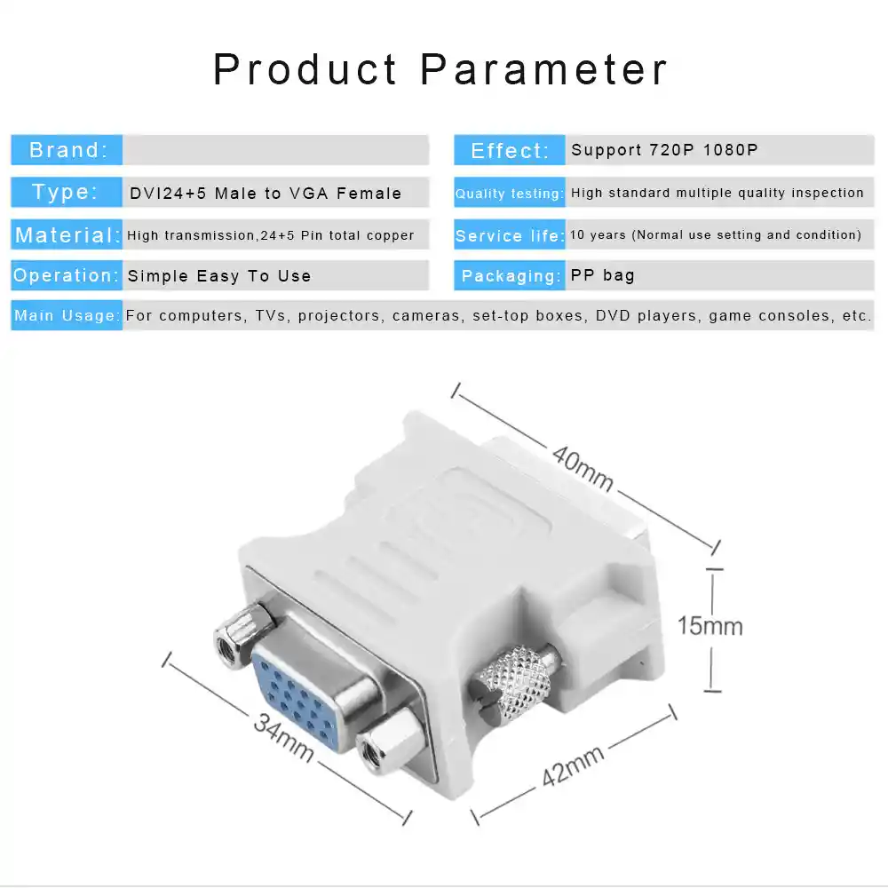 Adaptador Convertidor Vídeo Dvi-i 24+5 Macho A Vga Hembra 15