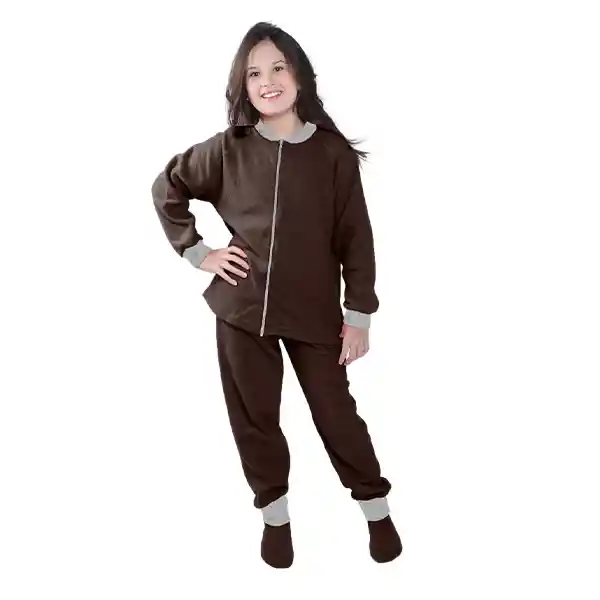 Pijama Niña Térmica Polar Café Talla 14