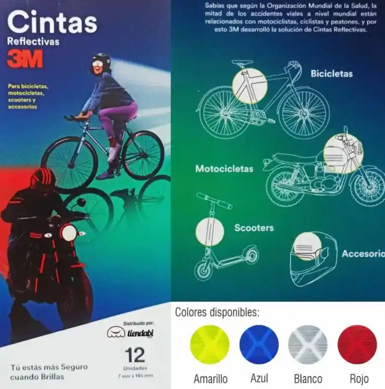 Cinta Adhesiva Reflectiva de Colores Para Cicla y Casco 12und Blanco